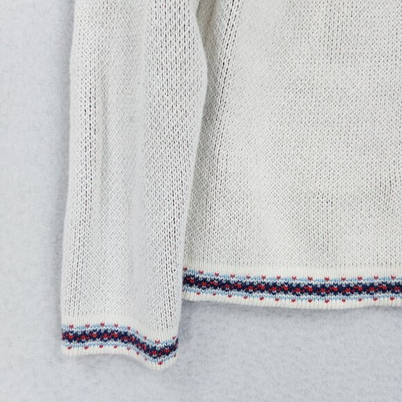Hanna Andersson Sweater Womens Small White Blue Fair Isle Quarter Zip Pullover - Picture 11 of 12